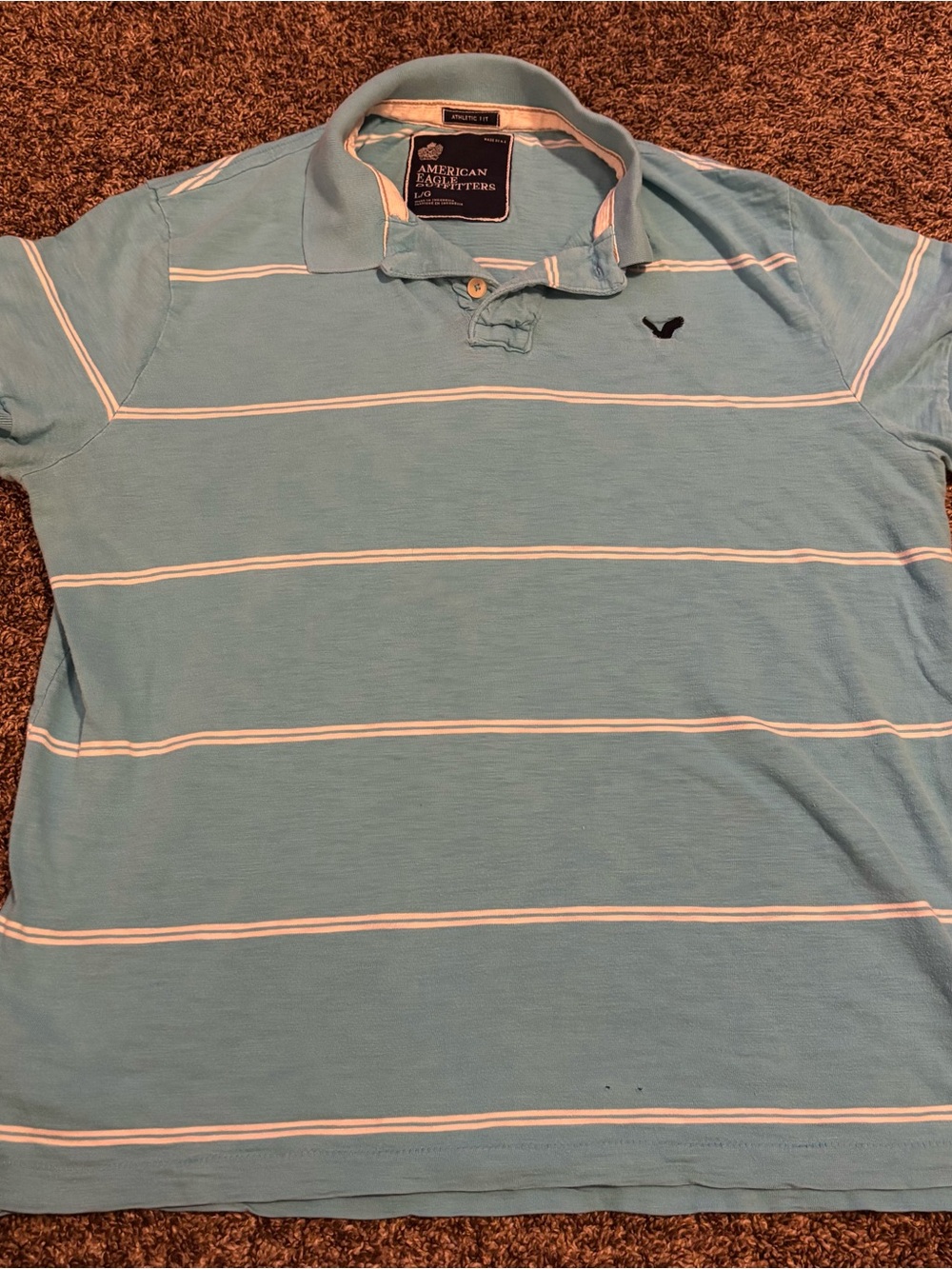 Y2k 2010 American Eagle Outfitters Light Blue and White Striped Polo - Men L
